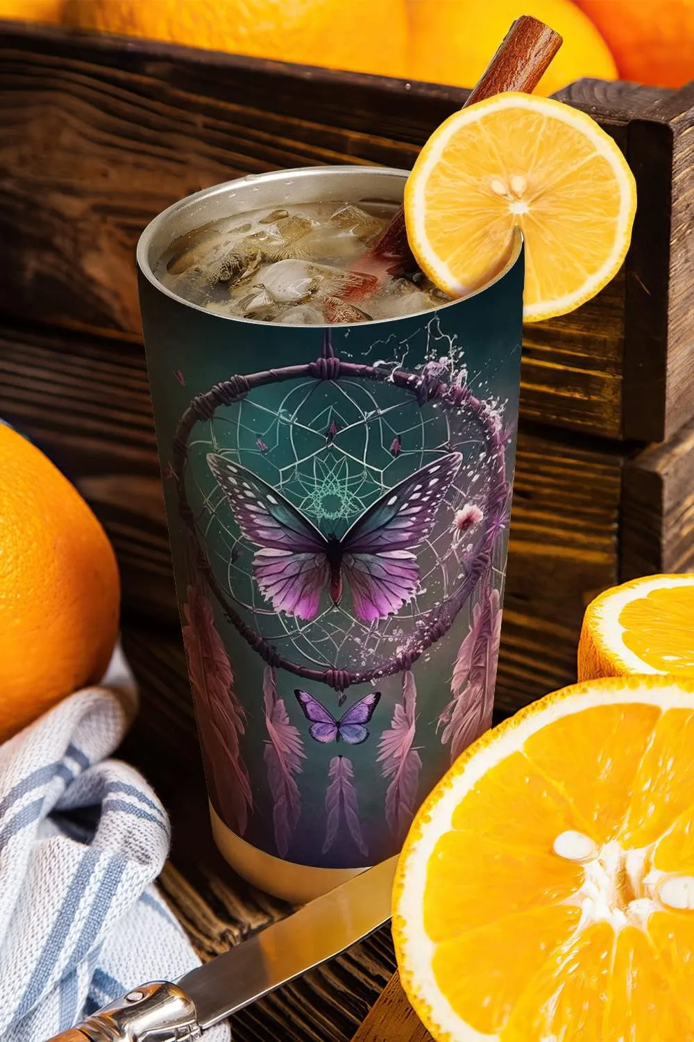 20oz Purple Dreamcatcher Butterfly Tumbler Cup, Insulated Travel Cup with Lid, Coffee Thermos for Women, Gifts for Women, Birthday Gifts for Mom, Daughter, Sister, Friends, Girlfriends, Coworker