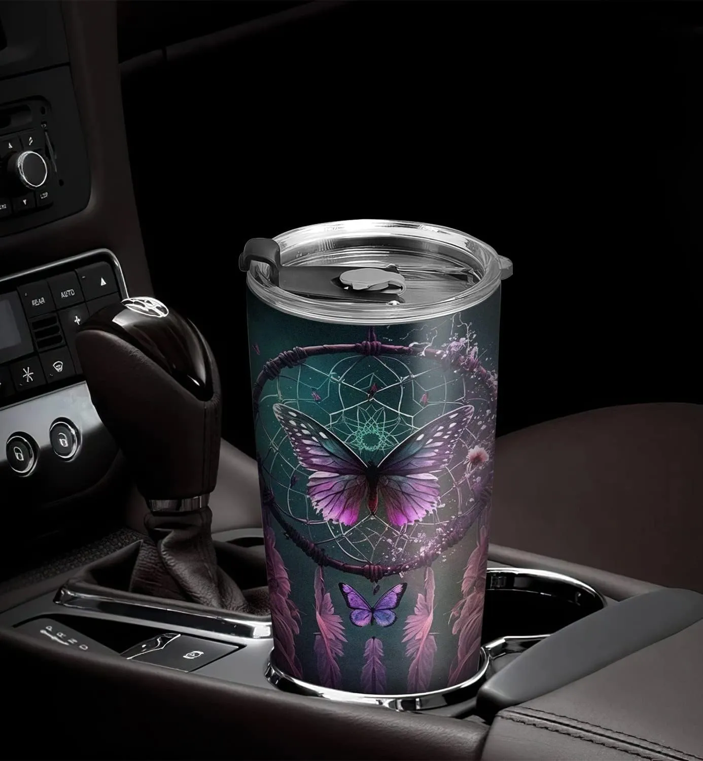 20oz Purple Dreamcatcher Butterfly Tumbler Cup, Insulated Travel Cup with Lid, Coffee Thermos for Women, Gifts for Women, Birthday Gifts for Mom, Daughter, Sister, Friends, Girlfriends, Coworker