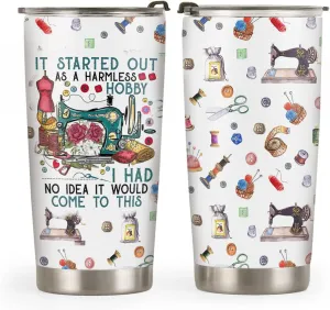 20oz Quilting, Sewing Tumbler, Gifts for Quilter, Sewer, Quilting, Sewing Hobby, Coffee Thermos for Women, Stainless Steel Double Wall Vacuum Insulated Coffee Mug, Travel Cup with Lid