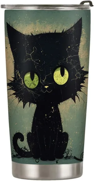 20oz Vintage Cute Black Cat Tumbler Cup, Insulated Travel Cup with Lid, Coffee Thermos for Women, Gifts for Women, Birthday Gifts for Mom, Daughter, Sister, Friends, Girlfriends, Coworker