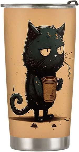 20oz Vintage Sad Coffee Black Cat Tumbler Cup, Insulated Travel Cup with Lid, Coffee Thermos for Women, Gifts for Women, Birthday Gifts for Mom, Daughter, Sister, Friends, Girlfriends, Coworker