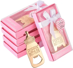 24 pcs Baby Shower Return Gifts for Guest Supplies Poppin Baby Bottle Shaped Bottle Opener Wedding Favor with Exquisite Packaging Party Souvenirs Gift Decorations by WeddParty (Pink 24pcs)