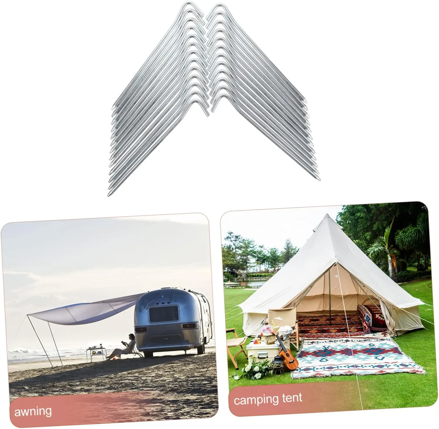 25pcs Metal Tent Stakes Galvanized Heavy Duty Pegs for Camping Outdoor Awning Fixing Supplies Garden Spikes for Secure Tents and