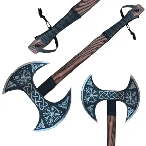 27'' inches Double Headed Axe,Double Head Real Viking Berserker Axe Large Norse Axe, Hand Forged Steel Axe,Double Blade Axe, Broad Axe Hunting Axe Dane Axe Best Gift ForMen
