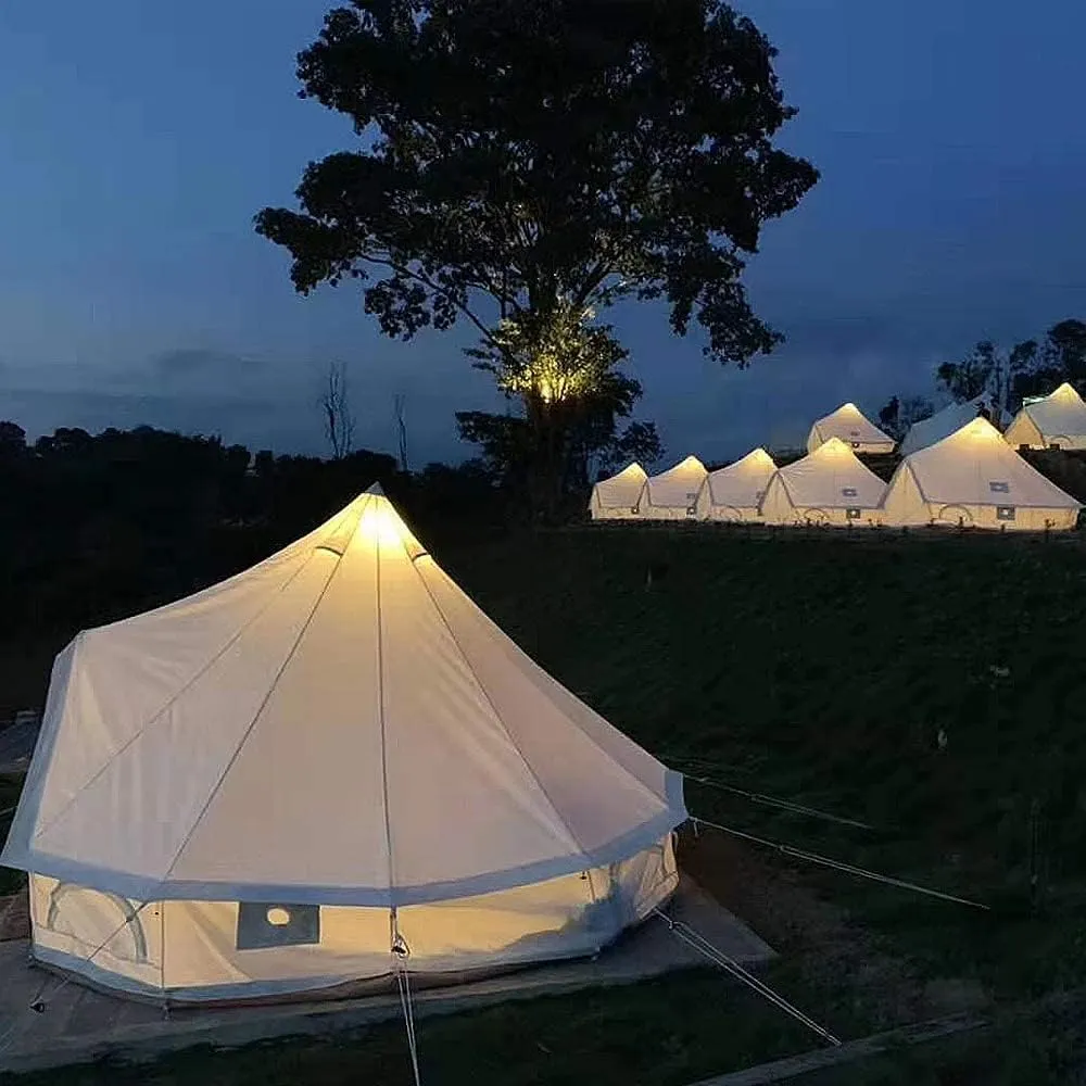 3/4/5/6m Camping Bell Tent 4-Season Family Tent Outdoor Hiking Hunting Yurt Tent with Zipped Groundsheet and Chimney, Khaki