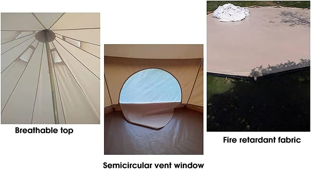 3/4/5/6m Camping Bell Tent 4-Season Family Tent Outdoor Hiking Hunting Yurt Tent with Zipped Groundsheet and Chimney, Khaki