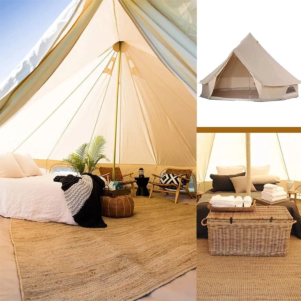 3/4/5/6m Camping Bell Tent 4-Season Family Tent Outdoor Hiking Hunting Yurt Tent with Zipped Groundsheet and Chimney, Khaki