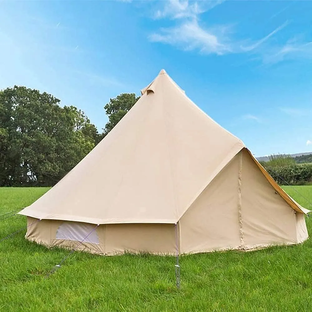 3/4/5/6m Camping Bell Tent 4-Season Family Tent Outdoor Hiking Hunting Yurt Tent with Zipped Groundsheet and Chimney, Khaki