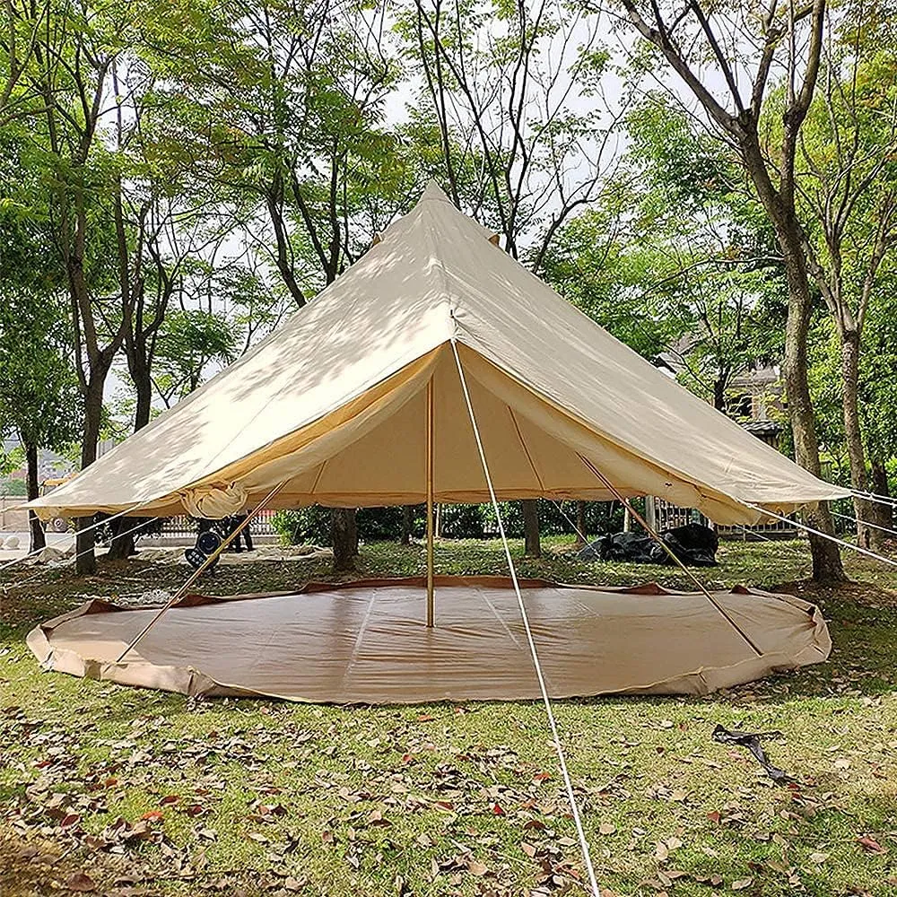 3/4/5/6m Camping Bell Tent 4-Season Family Tent Outdoor Hiking Hunting Yurt Tent with Zipped Groundsheet and Chimney, Khaki