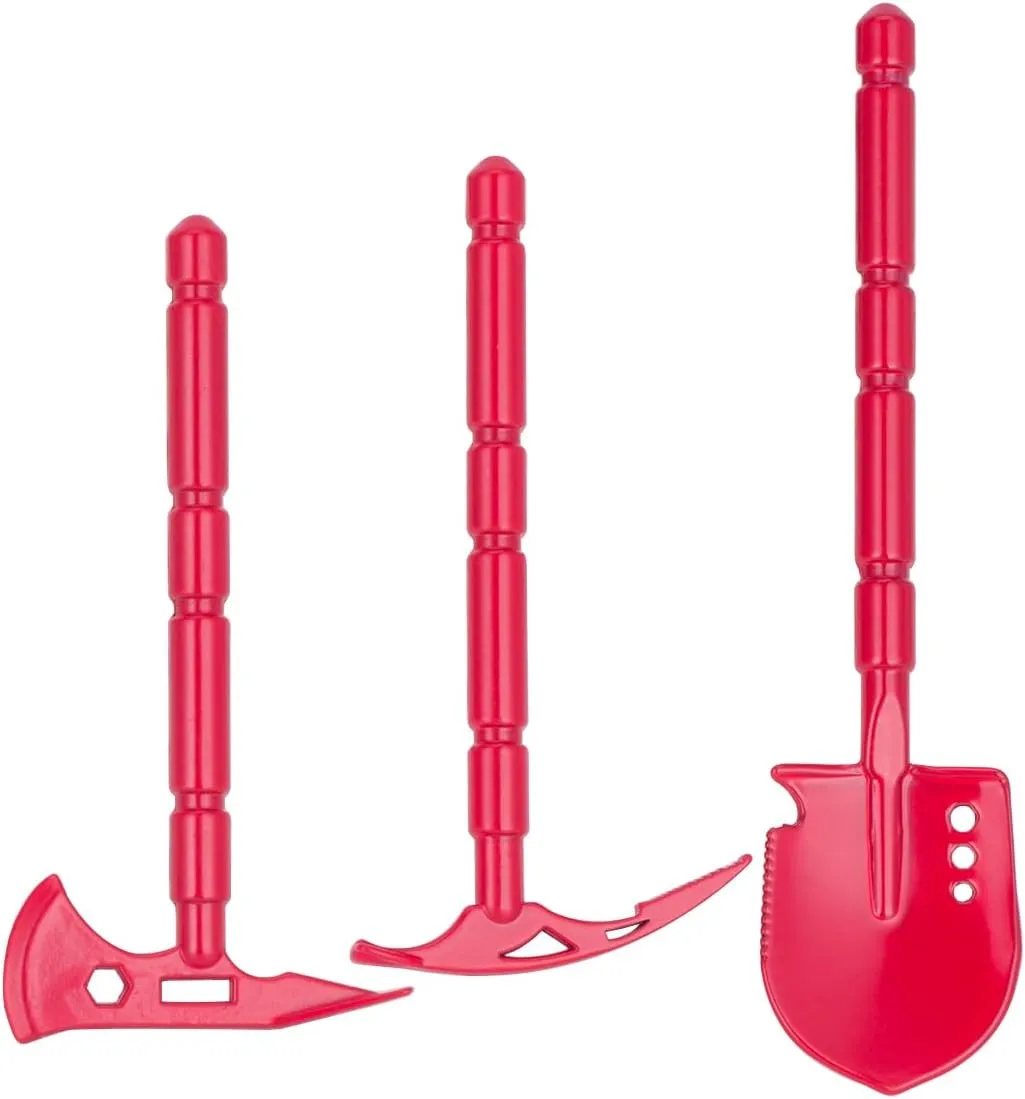3Pcs RC Metal Mini Shovel & Axe & Pickaxe Tools Sets Simulation Decorative Accessories for 1/10 Traxxas TRX4 Axial SCX10 ii Redcat Gen7 Gen8 RC Crawler Car (Red)