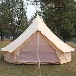 4-12 Person Camping Tent 3-6m Canvas Bell Tent Outdoor 4 Seasons Family Party Picnic Yurt Tent W/Stove Hole (Beige 13.1ft 4m 5~8People) (Beige 9.84ft 3~5People)