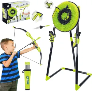 4 in 1 Axe Throwing Target Set for Backyard Kids Adults, Includes Bristle Target, Bow & 5 Arrow, 3 Throwing Axes, 3 Ninja Stars, 6 Darts, Safe Plastic Archery Target Game for Indoor & Outdoor