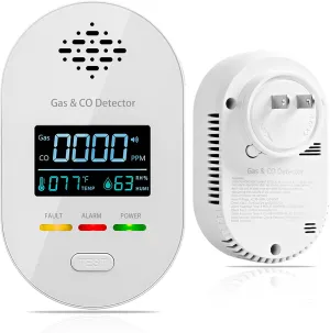 4-in-1 Carbon Monoxide Detectors & Natural Gas Leak Detector, Portable Carbon Monoxide Detectors Plug in Propane Gas Detector with Temperature & Humidity Sensor for Home, Travel，RV