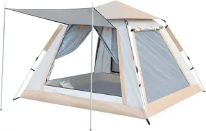 4 Person Outdoor Family Tent with Foyer, Foldable Portable Camping Tent with Carry Bag, Pop Up Waterproof Backpacking Tents for Camping, Parks, Picnicking, Outdoor Gear (210x210x135cm)