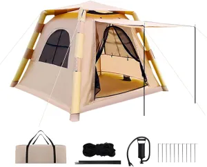 4 Season Inflatable Camping Tent for 2-4 People - Easy Set-up, Self-Supporting Air Tent With Hand Pump - Waterproof Blow Up Tent House