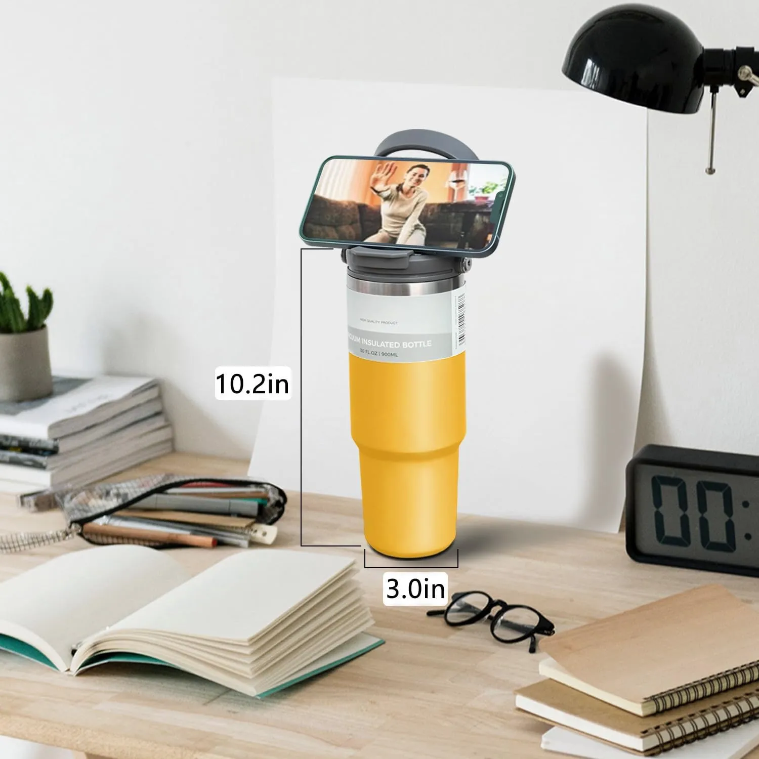 40 oz Tumbler with Handle, Insulated Tumbler with 2-in-1 Lid and Straw, Vacuum Double Walled Stainless Steel Leak Proof Water Bottle Large Coffee Cup Travel Mug, Keep Cold and Hot, Yellow