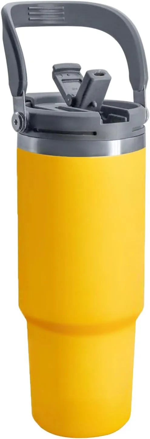 40 oz Tumbler with Handle, Insulated Tumbler with 2-in-1 Lid and Straw, Vacuum Double Walled Stainless Steel Leak Proof Water Bottle Large Coffee Cup Travel Mug, Keep Cold and Hot, Yellow