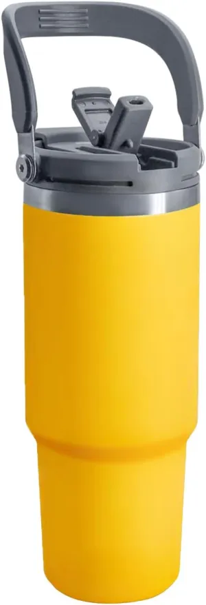 40 oz Tumbler with Handle, Insulated Tumbler with 2-in-1 Lid and Straw, Vacuum Double Walled Stainless Steel Leak Proof Water Bottle Large Coffee Cup Travel Mug, Keep Cold and Hot, Yellow