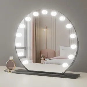 40cm/50cm/60cm Makeup Mirror with Lights, Lighted Vanity Mirror, Make Up Lighted Mirror, with Smart Touch 3 Colors Dimmable, Tabletop Mirror, 360° Rotation (Color : Black, Size : 40cm)