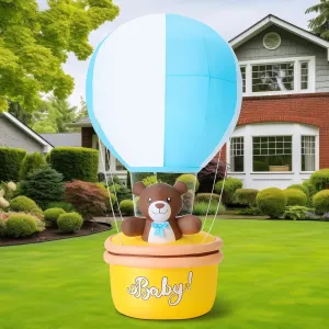 5 ft Inflatable Hot Air Balloon Decorations for Baby Shower Party, Jumbo Blue Hot Air Balloon Bear Centerpieces Decoration for Gender Reveal Birthday Nursery Indoor Outdoor Decor