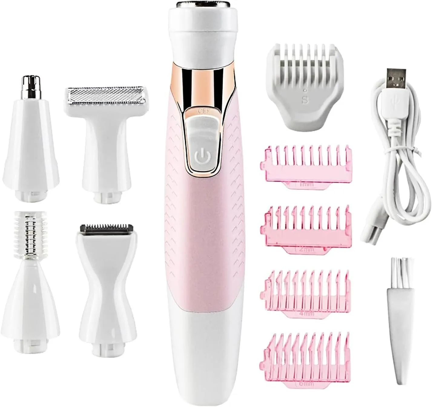 5 in 1 Bikini Trimmer for Women, Cordless Rechargeable Electric Razors for Women, Waterproof Wet Dry Lady Body Electric Shaver for Face Nose Eyebrow Arm Leg Armpit Bikini (Pink)