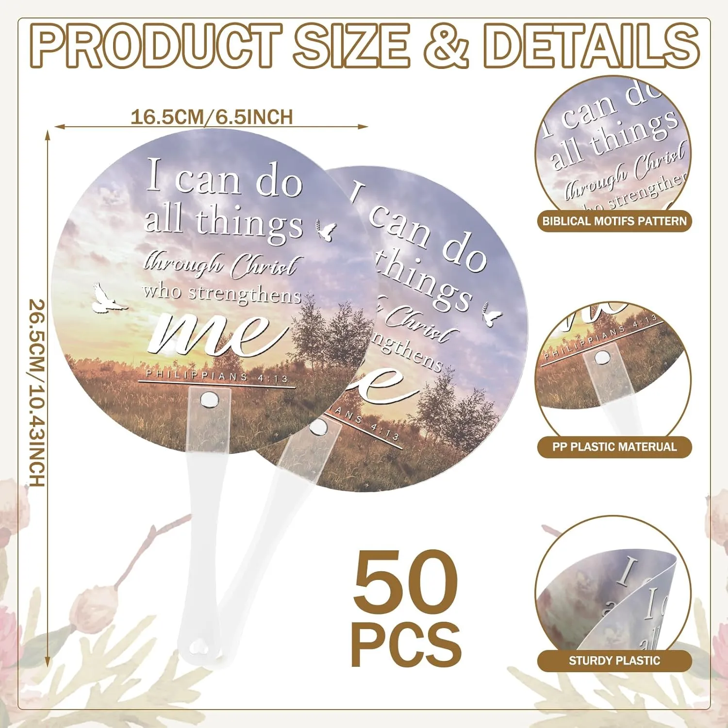50 Pcs Christian Church Plastic Fans Religious Handheld Fan Bulk Religious Gifts with Plastic Handle for Church Women Men Decoration Gift(Sky)