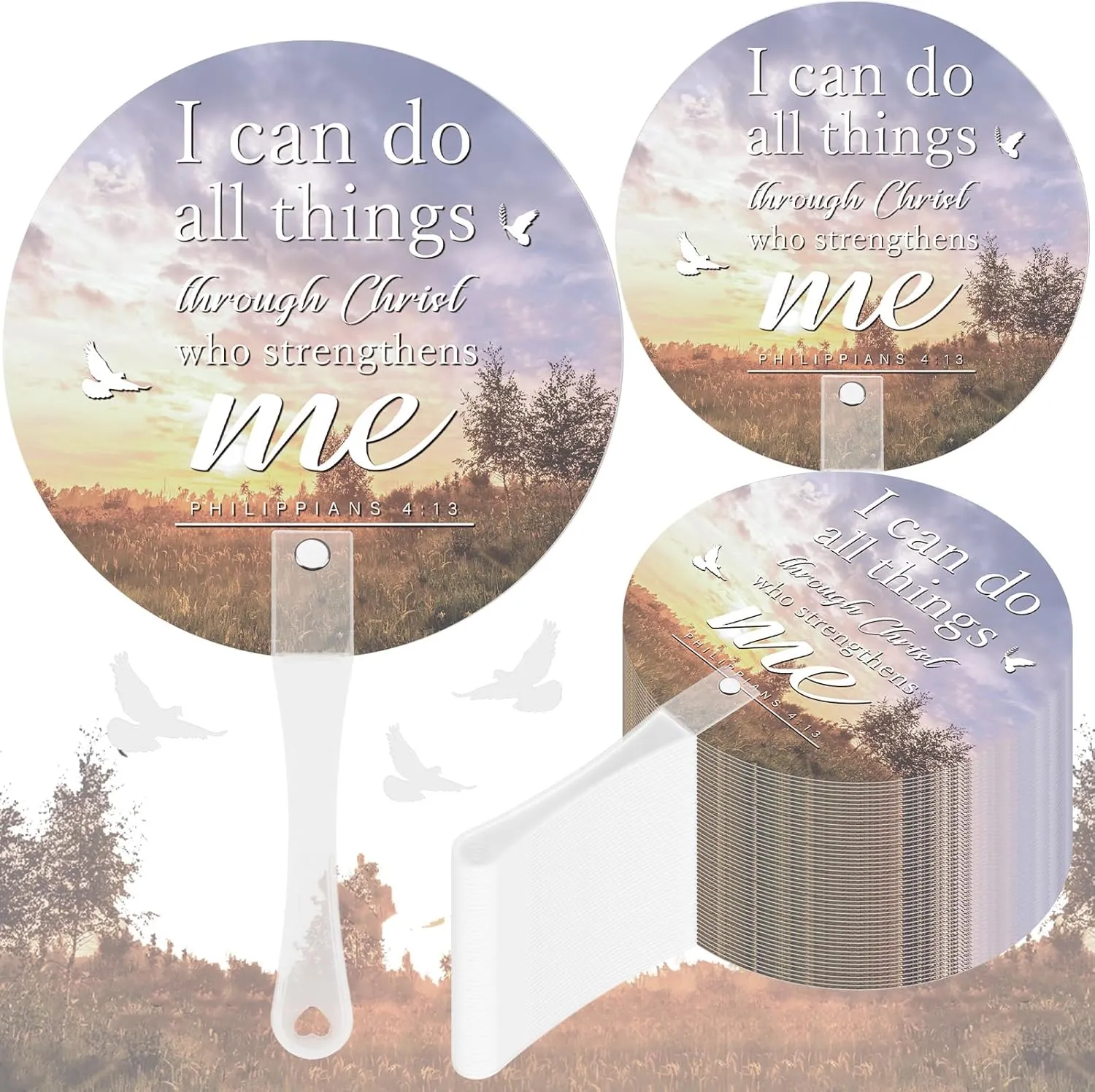 50 Pcs Christian Church Plastic Fans Religious Handheld Fan Bulk Religious Gifts with Plastic Handle for Church Women Men Decoration Gift(Sky)