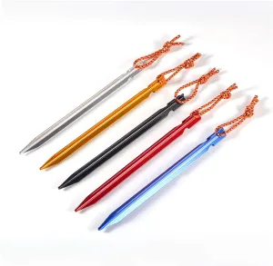 5pcs Tent Pegs 18cm Aluminum Tent Stake with Rope Outdoor Tent Nail Peg Tent Accessories Equipment DaJiKan (Color : 5pcs Silver)
