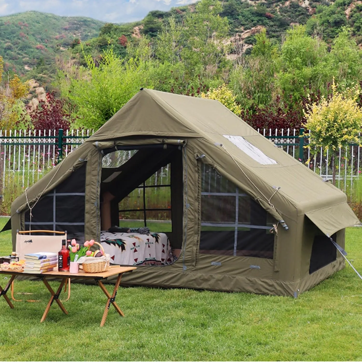 6.4㎡ Inflatable Camping Tent for 3-4 People, Luxury Outdoor Tent for Family Glamping, Outdoor Party, Easy Setup, Waterproof Outdoor Inflatable Tent