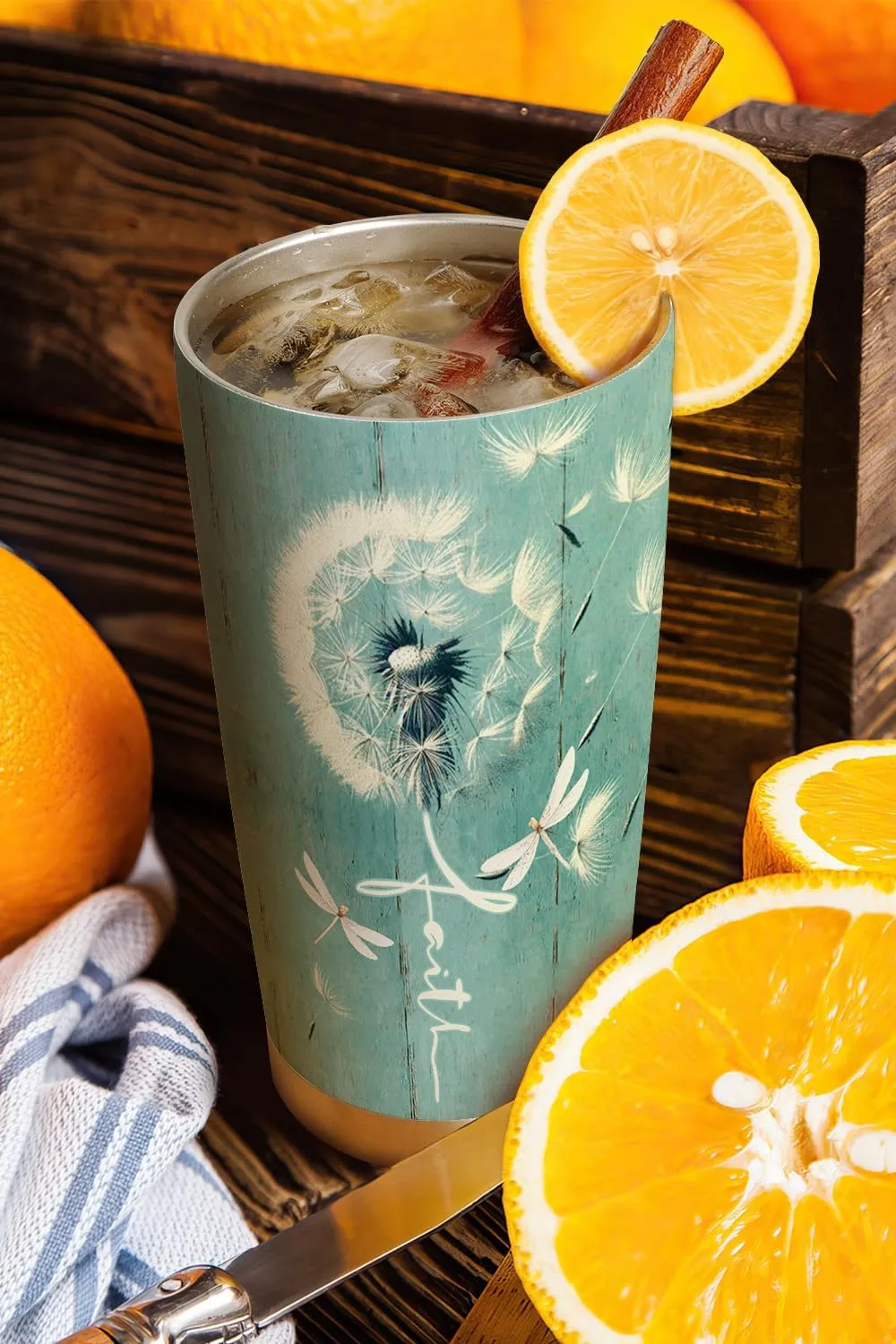 64HYDRO 20oz Dandelion Dragonfly Faith Tumbler, Be still and know that I am God, Religious, Christian Gifts for Women, Stainless Steel Double Wall Vacuum Insulated Coffee Mug, Travel Cup with Lid
