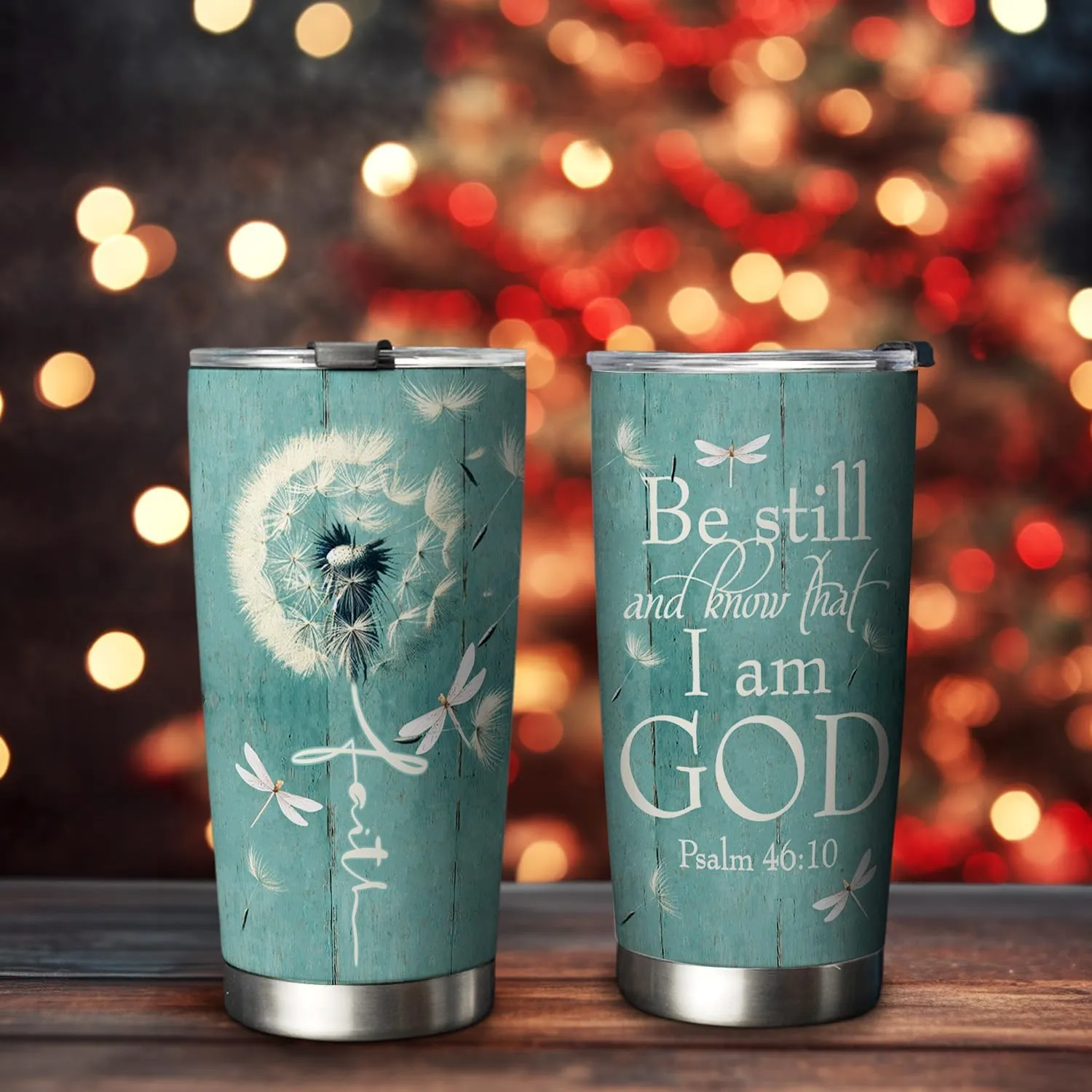 64HYDRO 20oz Dandelion Dragonfly Faith Tumbler, Be still and know that I am God, Religious, Christian Gifts for Women, Stainless Steel Double Wall Vacuum Insulated Coffee Mug, Travel Cup with Lid
