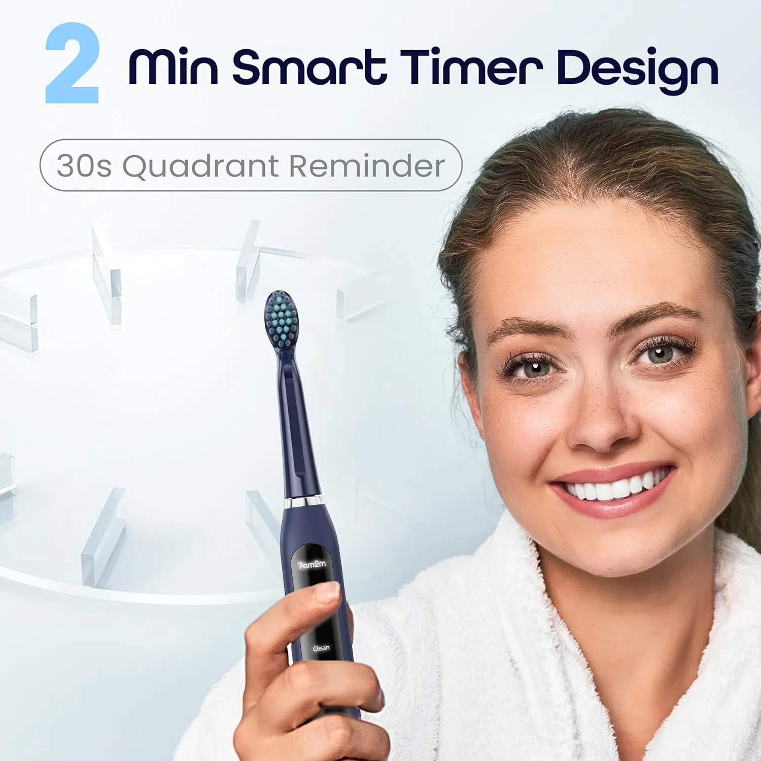 7AM2M Sonic Electric Toothbrush for Adults High Power Rechargeable Toothbrushes with 6 Brush Heads,5 Adjustable Modes, Built-in 2-Minute Smart Timer,3 Hours Fast Charge for 45Days (Navy)