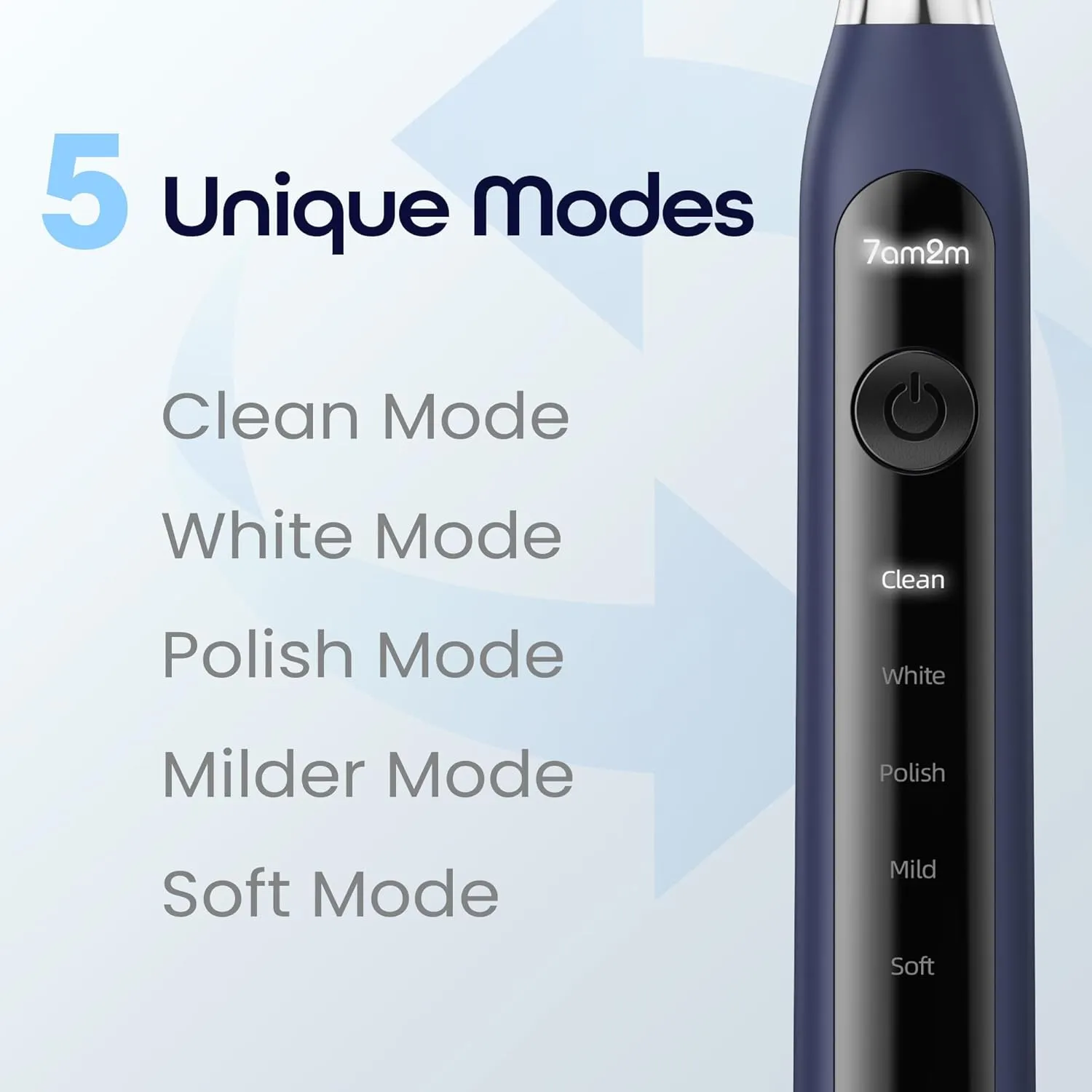 7AM2M Sonic Electric Toothbrush for Adults High Power Rechargeable Toothbrushes with 6 Brush Heads,5 Adjustable Modes, Built-in 2-Minute Smart Timer,3 Hours Fast Charge for 45Days (Navy)