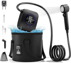 8000mAh Portable Camping Shower, Upgrade Rechargeable Electric Shower Pump with 5 Gallon Bucket, Intelligent LED Display,Portable Shower for Outdoor