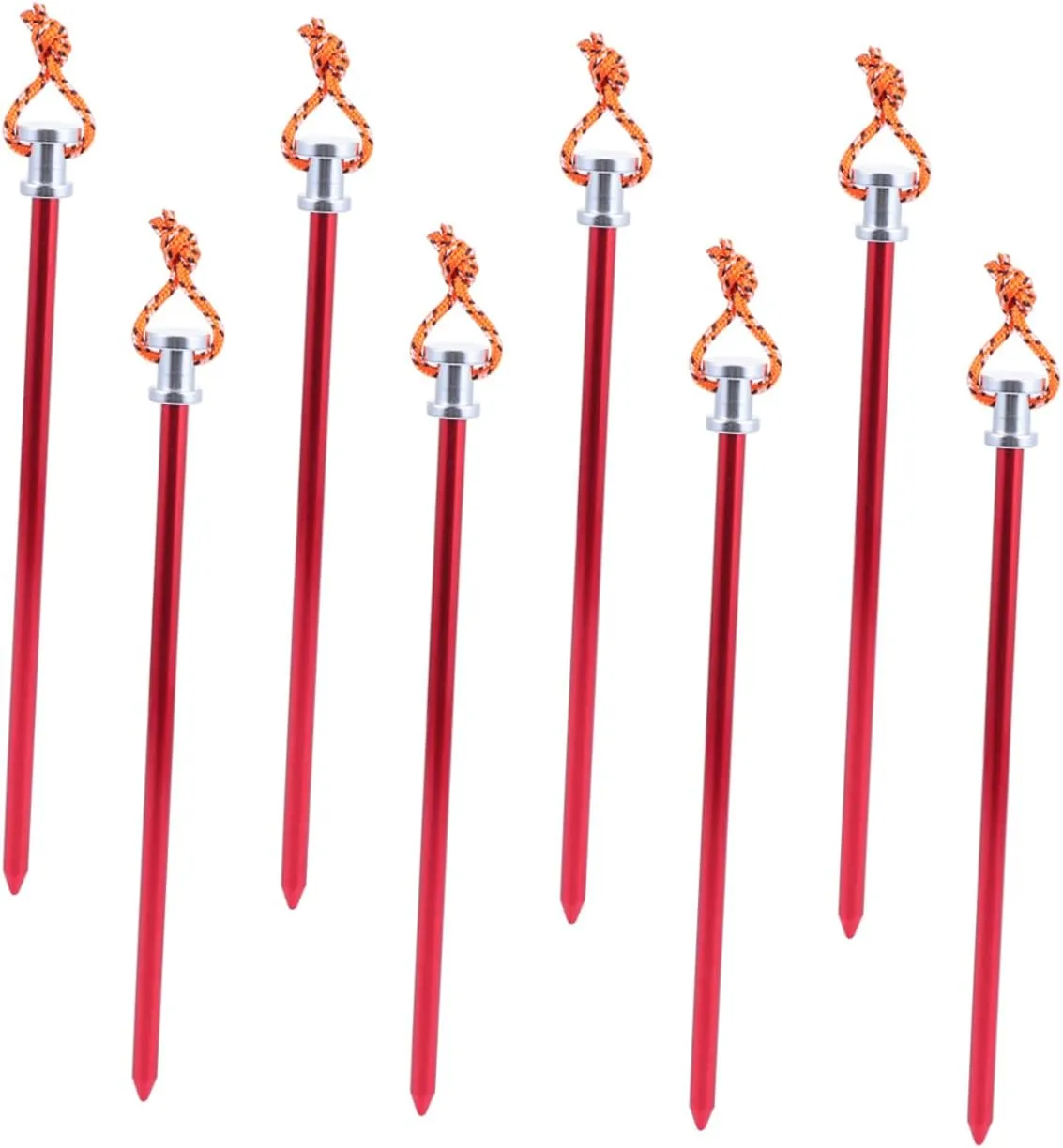 8PCS Portable Aluminum Alloy Ground Stakes with Rope Lightweight Tent Pegs for Camping Canopy and Outdoor Activities Durable and Convenient for and Storage