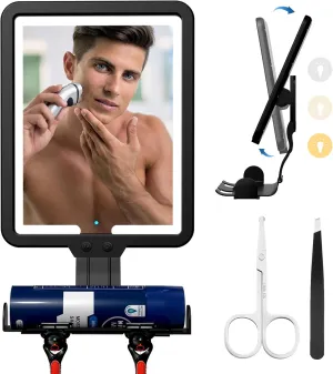 9.2*8inch Heated Shower Mirror Fogless for Shaving with Lights, LED Shower Mirror Anti-Fog Shower Shaving Mirror with 3 Color Adjustable Brightness, Wall-Mounted Large Shaving Mirror with Razor Holder