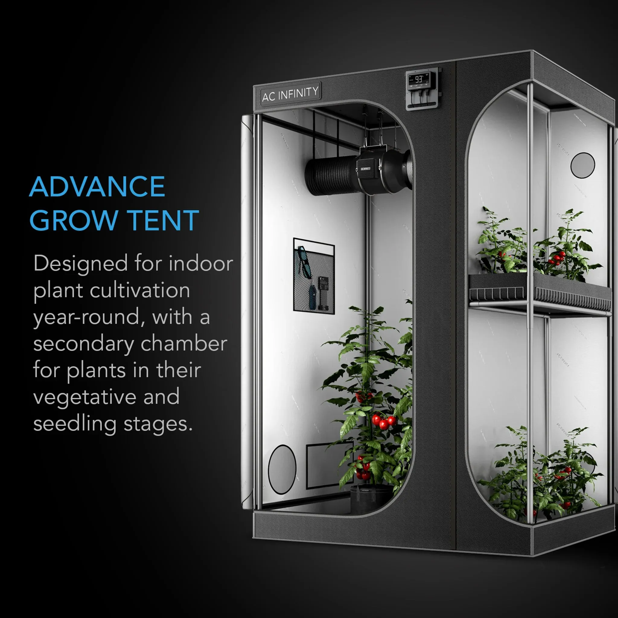 AC Infinity Cloudlab 743D, 2-in-1 Advance grow Tent, 2000D Mylar Canvas 120x90x183cm