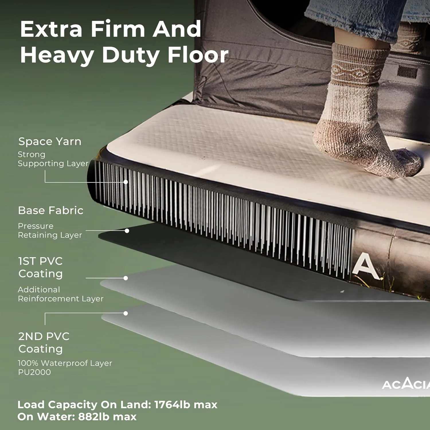ACACIA Space Air Floor XL, 6 Inches Thick 4 Layers Inflatable Air Mattress with Removable Carpet and Carry Bag, Waterproof Moistureproof Mat Base for Camping, Lake, Pool Floating