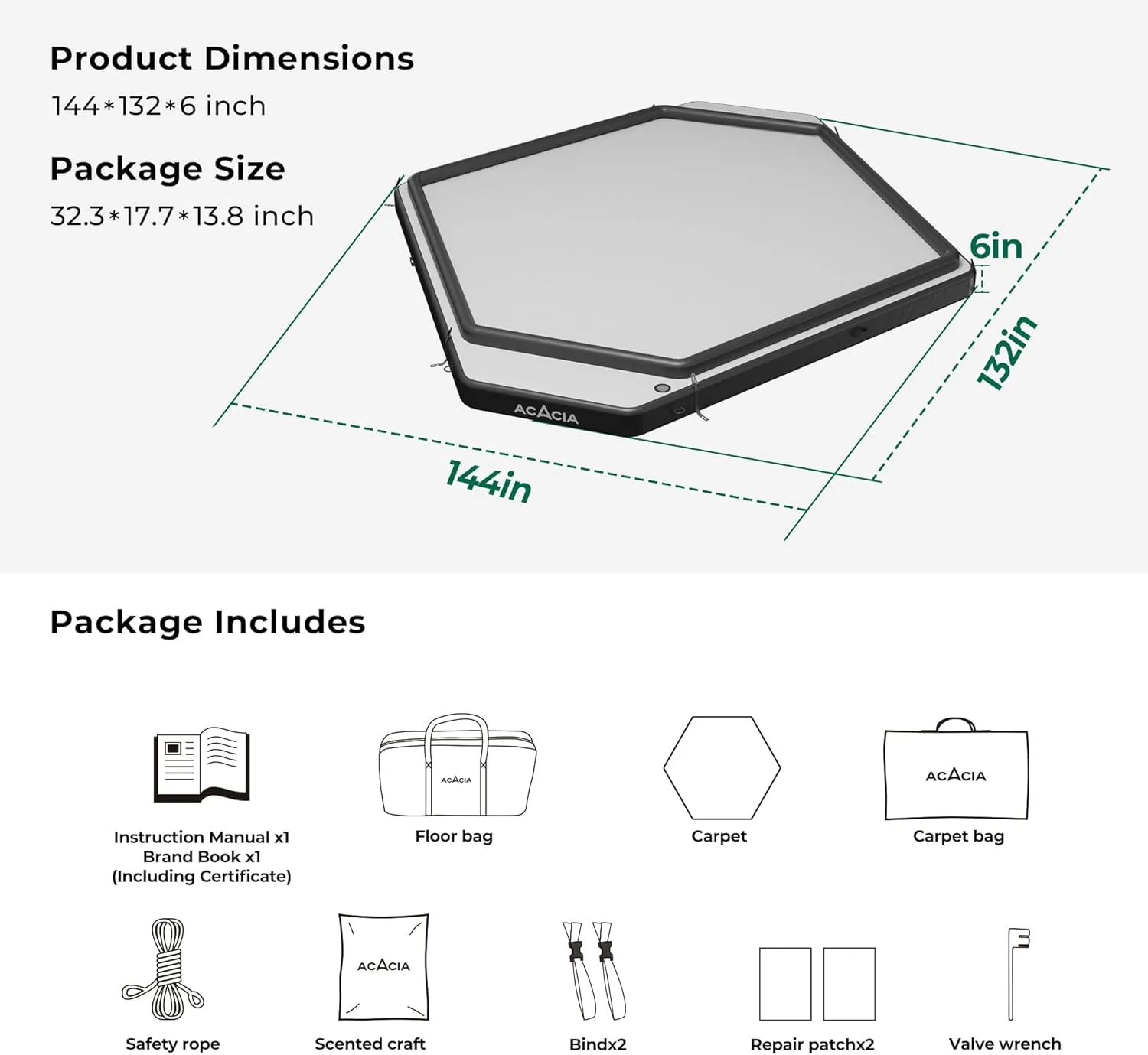 ACACIA Space Air Floor XL, 6 Inches Thick 4 Layers Inflatable Air Mattress with Removable Carpet and Carry Bag, Waterproof Moistureproof Mat Base for Camping, Lake, Pool Floating