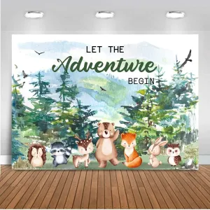 Adventure Awaits Baby Shower Backdrop Let The Adventure Begin Baby Shower Decorations Woodland Theme Birthday Party Decoration Rustic Forest Mountains Photography Background (8x6ft)