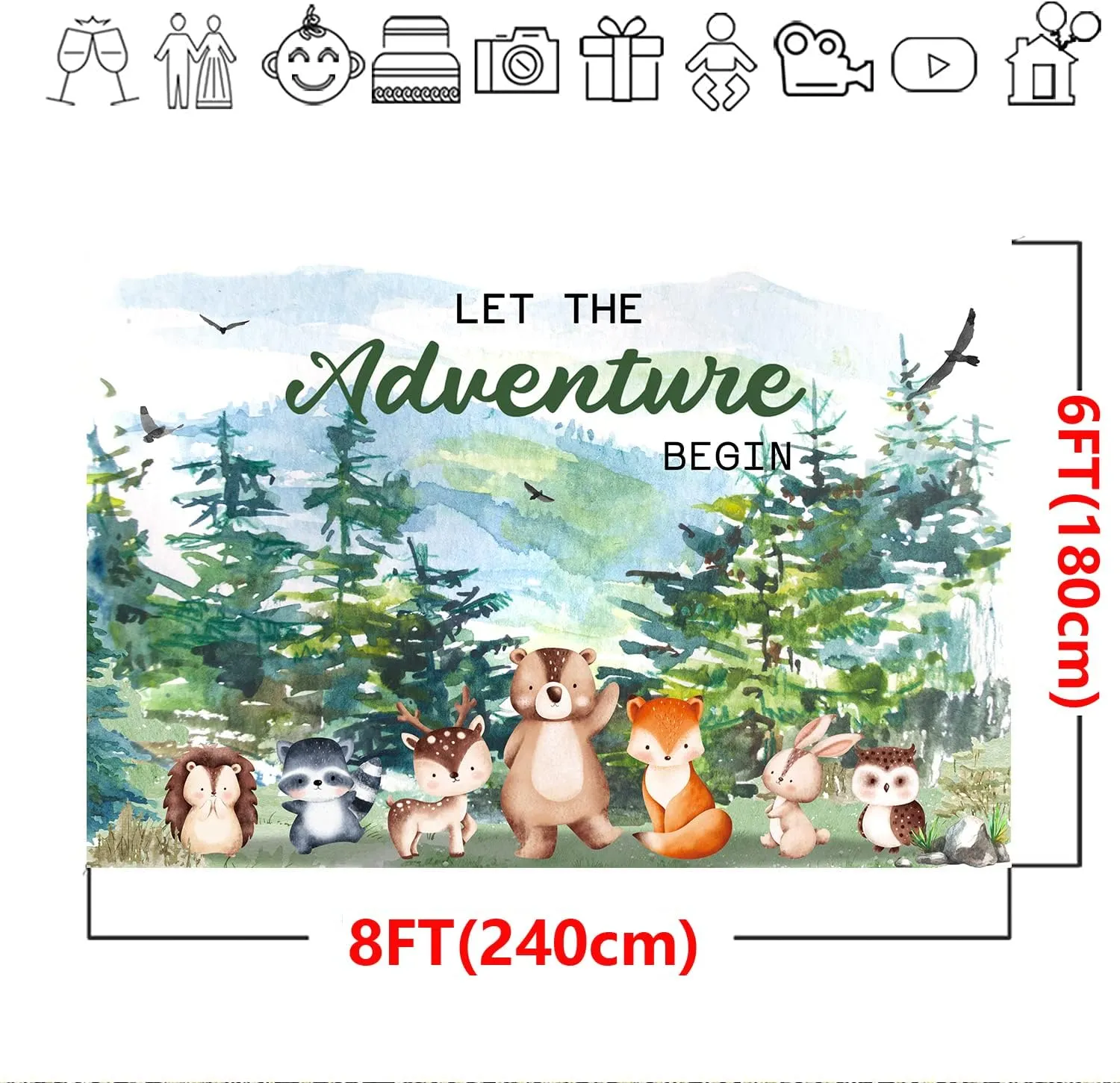 Adventure Awaits Baby Shower Backdrop Let The Adventure Begin Baby Shower Decorations Woodland Theme Birthday Party Decoration Rustic Forest Mountains Photography Background (8x6ft)