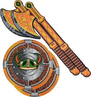 Adventure Awaits! Foam Axe and Shield Set for Kids Bundle | 2 Pack | Plastic Center Reinforced | Viking Style