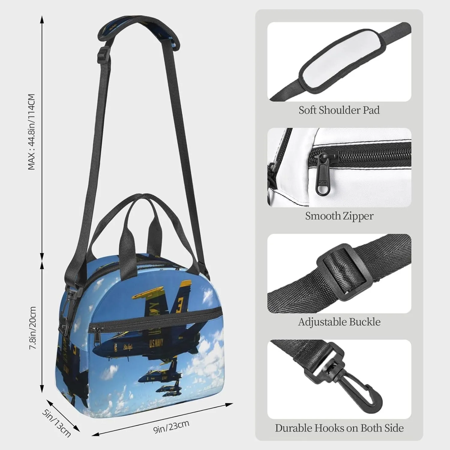 Airplane Aircraft Lunch Bag Hand Tote Crossbody Insulated Lunch Bag Large Portable Lunch Box