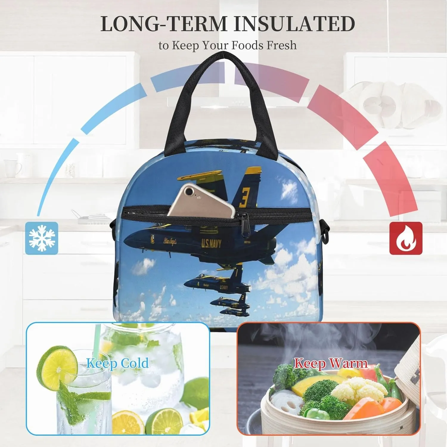 Airplane Aircraft Lunch Bag Hand Tote Crossbody Insulated Lunch Bag Large Portable Lunch Box