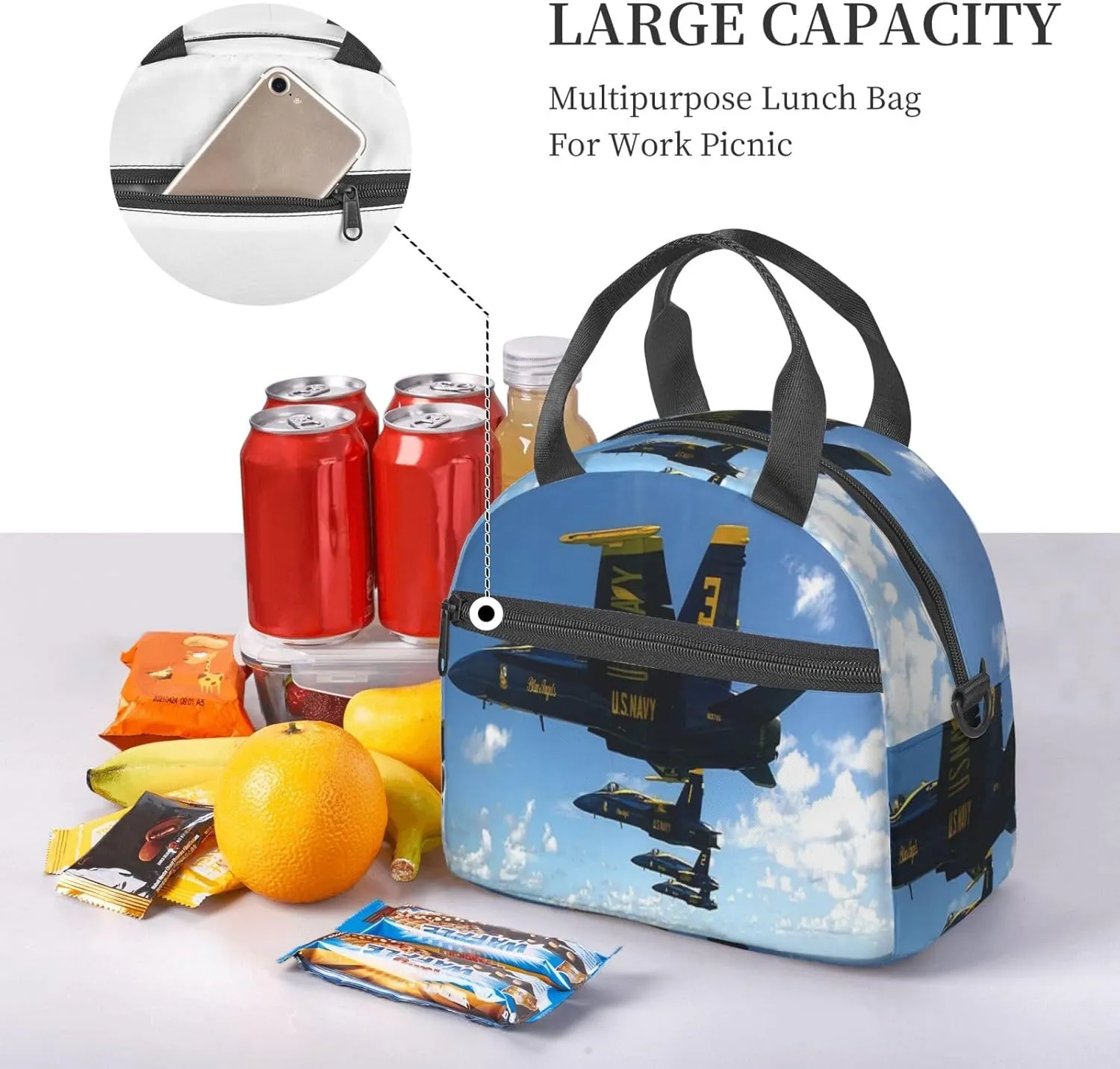 Airplane Aircraft Lunch Bag Hand Tote Crossbody Insulated Lunch Bag Large Portable Lunch Box