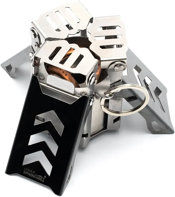 Alcohol Stove - Portable Stainless Steel Camping Stove for Backpacking, Hiking, Picnic - Foldable Design with Storage Bag (5.3x4.7x3.1", Silver)