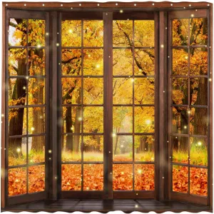 Allenjoy 72" x 72" Fall Window Shower Curtain Autumn Maple Leaves Forest Home Bathtubs Bathroom Curtain Decoration Set Washable Polyester Fabric (Hooks Not Included)