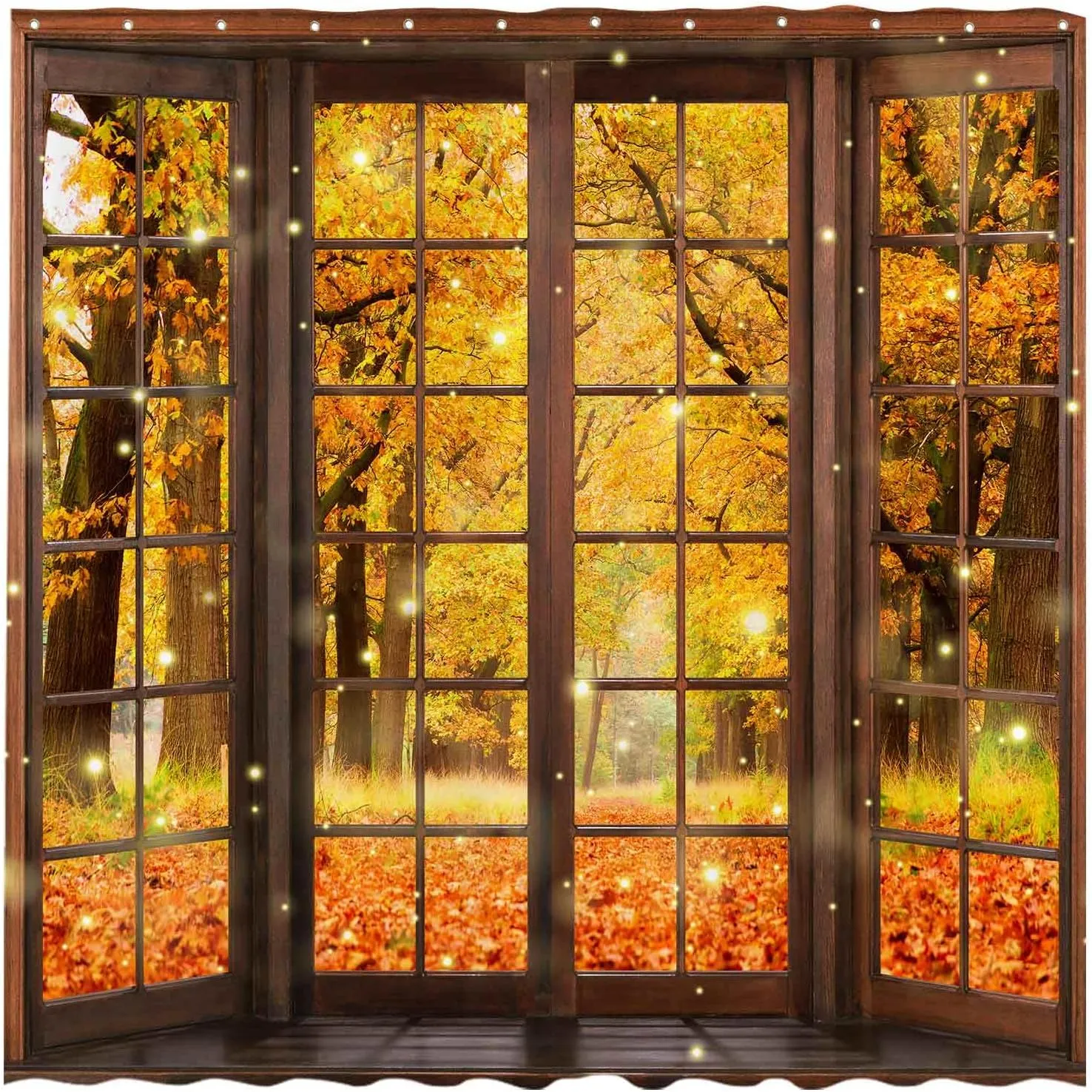 Allenjoy 72" x 72" Fall Window Shower Curtain Autumn Maple Leaves Forest Home Bathtubs Bathroom Curtain Decoration Set Washable Polyester Fabric (Hooks Not Included)