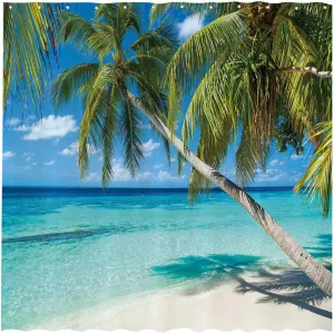 Allenjoy 72x72 inch Summer Seaside Shower Curtain Tropical Paradise Beach Blue Sky Palm Tree Decor Home Bathroom Bathtub Curtains Durable Washable Fabric (Hooks Not Included)