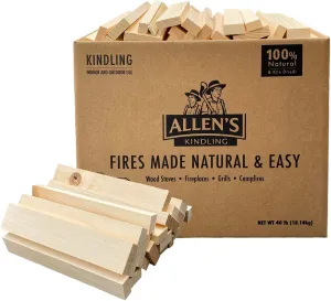 Allen's Natural Kindling Wood – 40 LB Box of Kiln-Dried Fire Starter Sticks for Campfires, Wood Stoves & BBQ – Easy to Light Fire Pit – Clean Burn Fire Starter Logs – No Chemicals or Odors